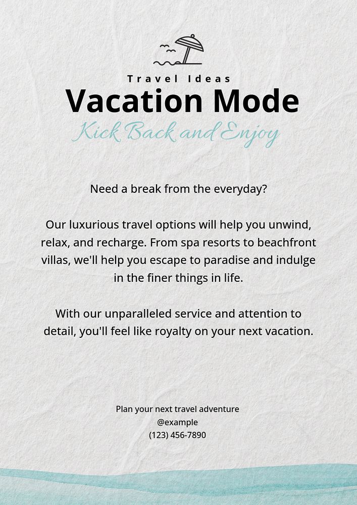 Vacation poster template, editable text