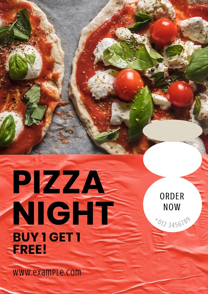 Pizza night poster template, editable text and design