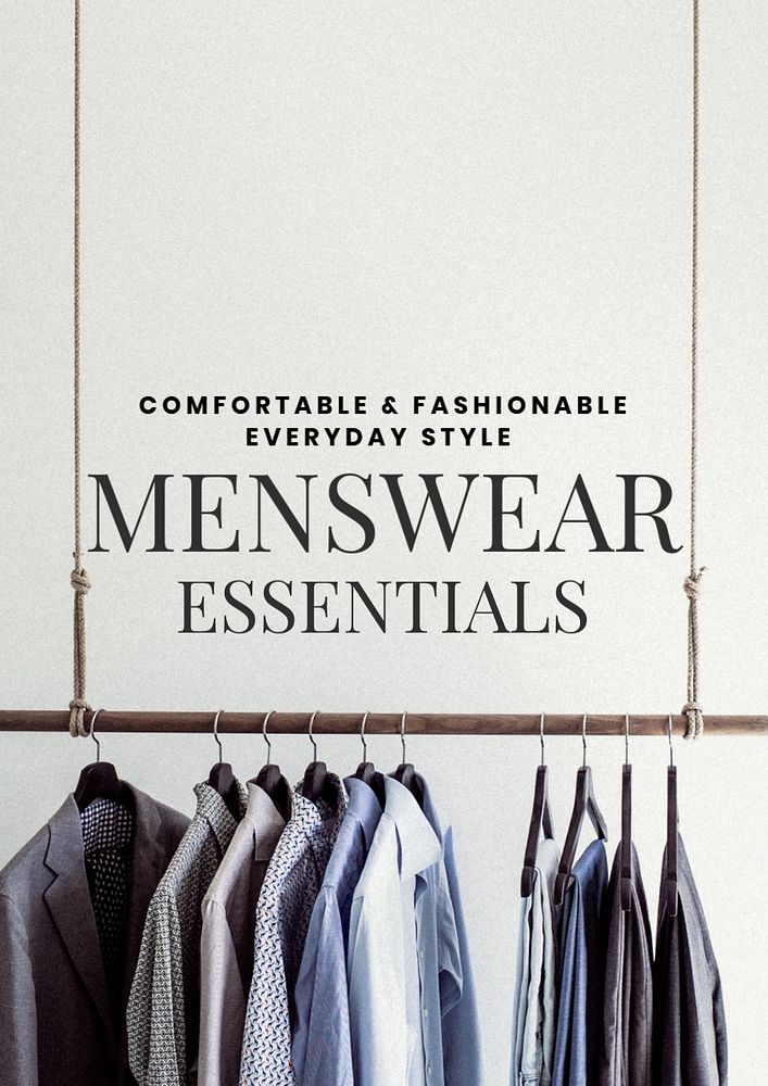 Men's wear essentials poster template, editable text and design