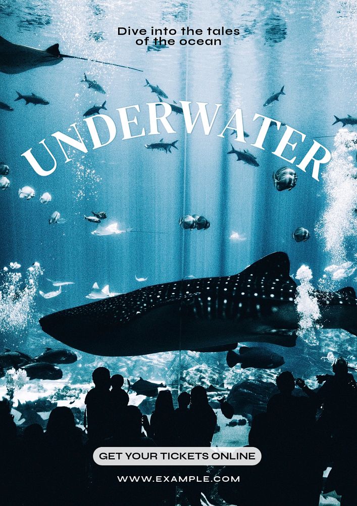 Underwater aquarium poster template, editable text and design