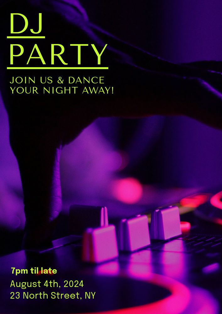 DJ party poster template, editable text and design