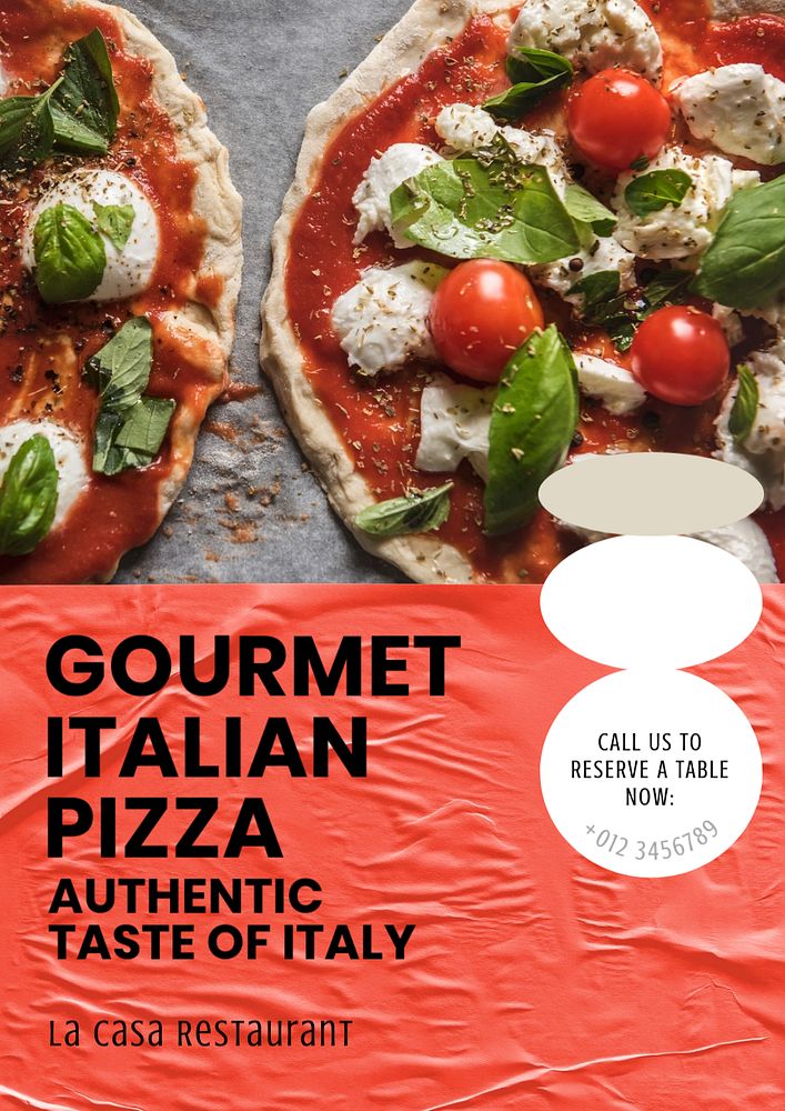 Gourmet Italian pizza poster template, editable text and design