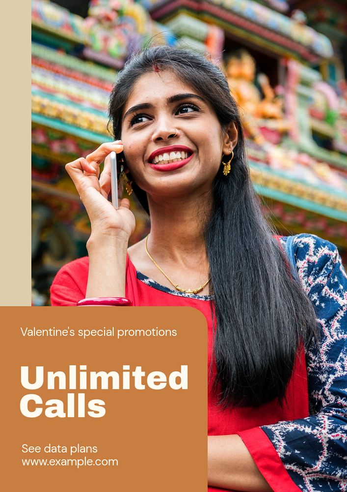 Unlimited calls  poster template, editable text and design