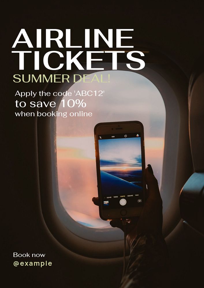 Airline tickets deal poster template, editable text and design