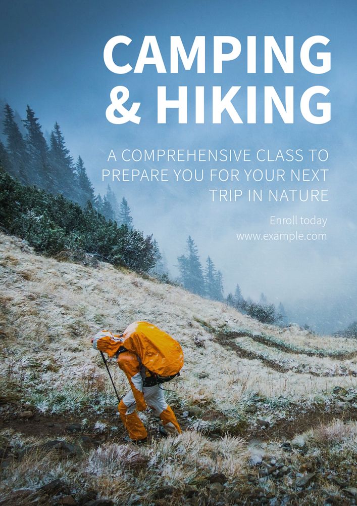 Hiking travel poster template, editable text and design