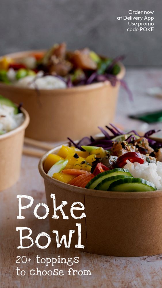 Poke bowl Instagram story template, editable text