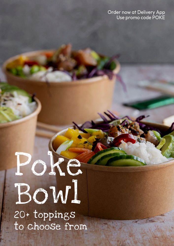 Poke bowl poster template, editable text and design