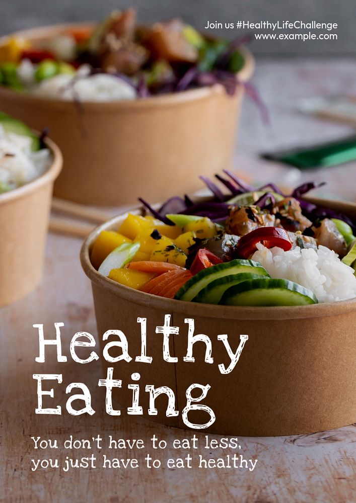 Healthy eating poster template, editable text and design