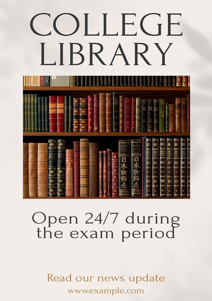 College library  poster template, editable text and design