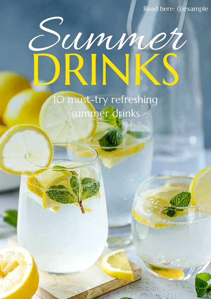 Summer drinks  poster template, editable text and design