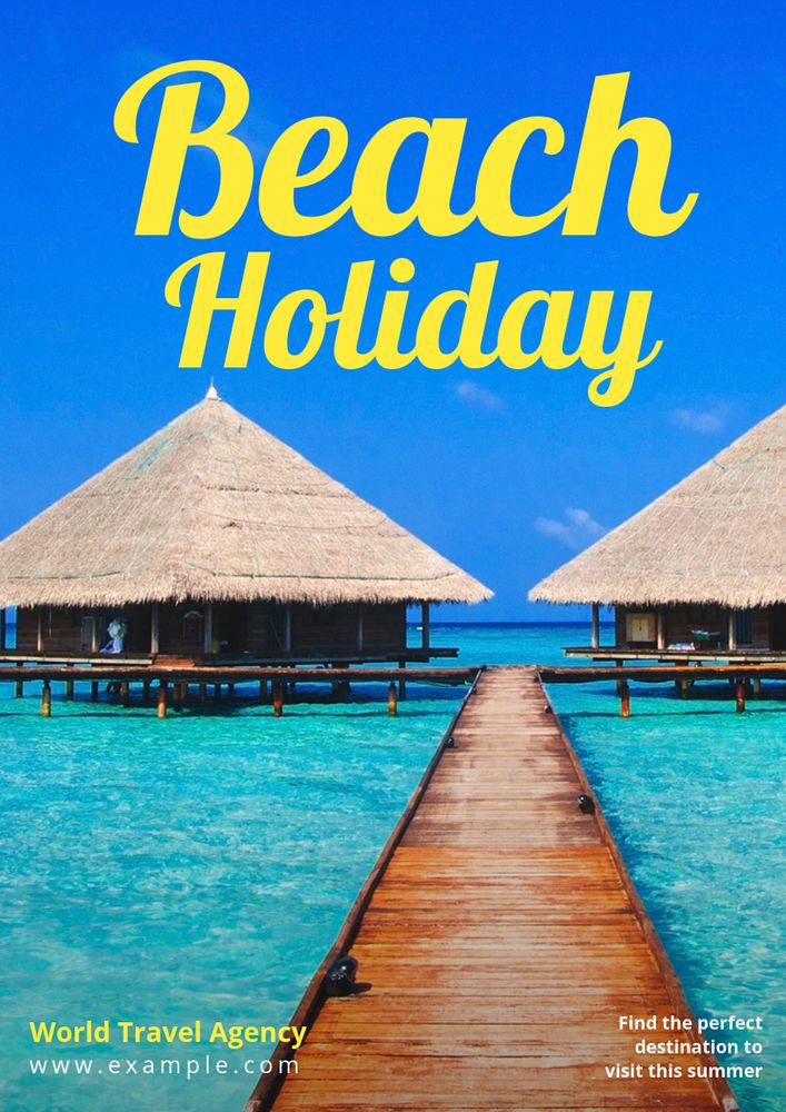 Beach holiday poster template, editable text and design