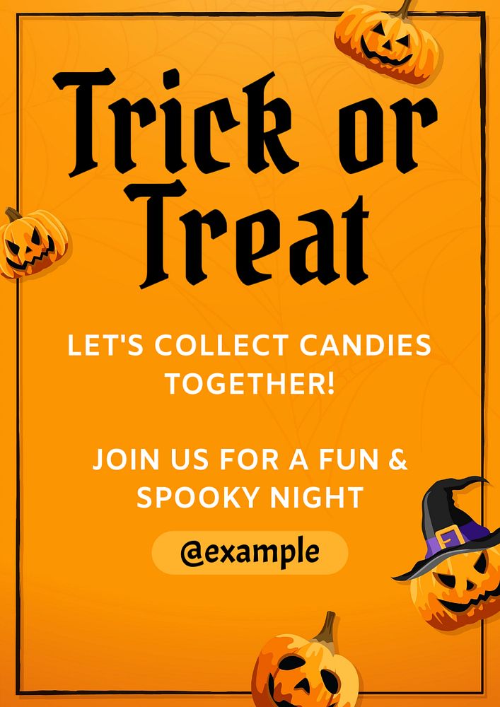 Trick or treat poster template, editable text