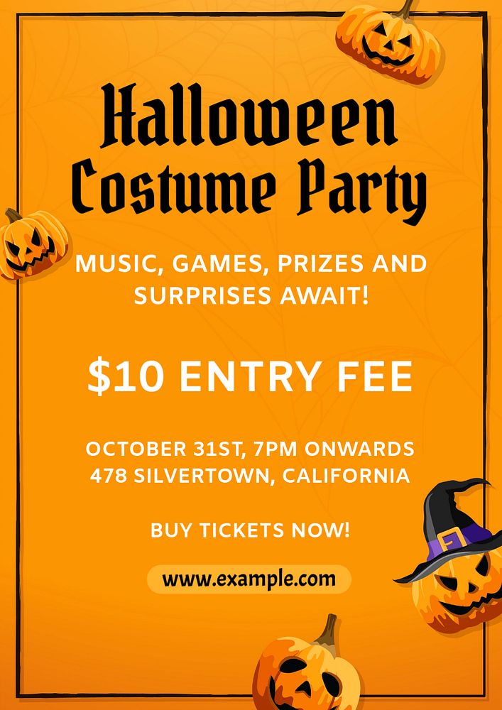 Halloween costume party poster template, editable text