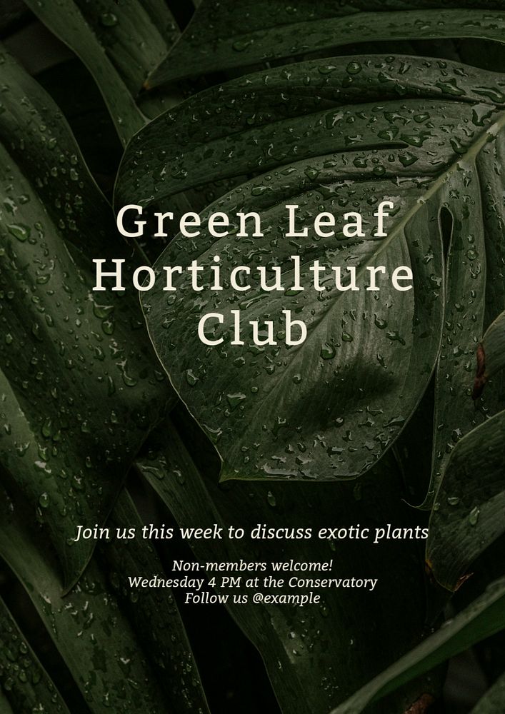 Green leaf club poster template, editable text and design