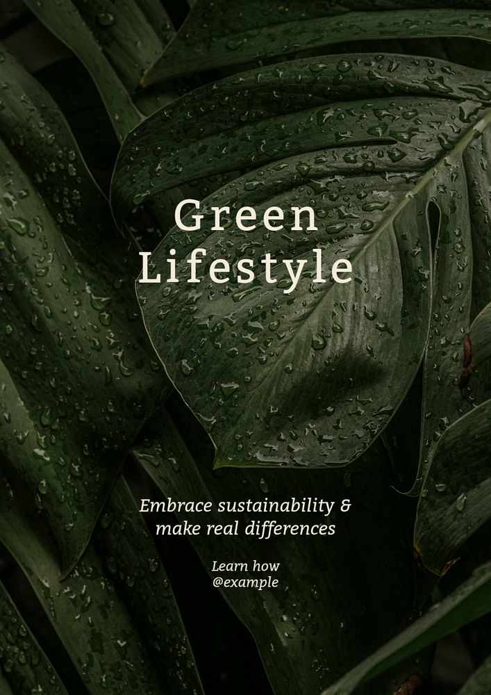 Green lifestyle poster template, editable text and design