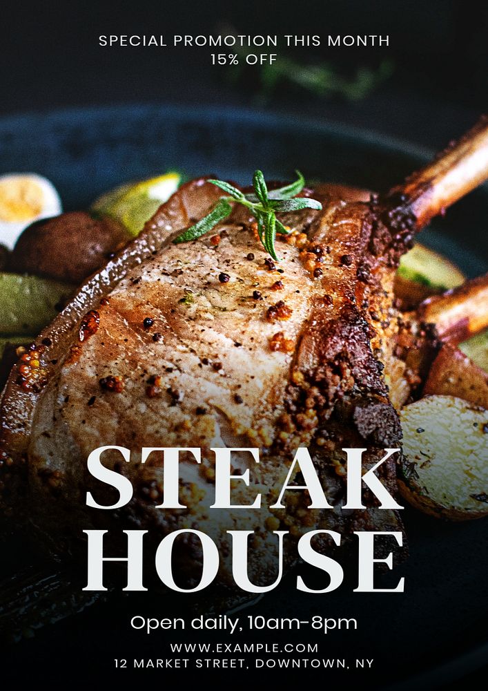 Steakhouse restaurant  poster template, editable text and design