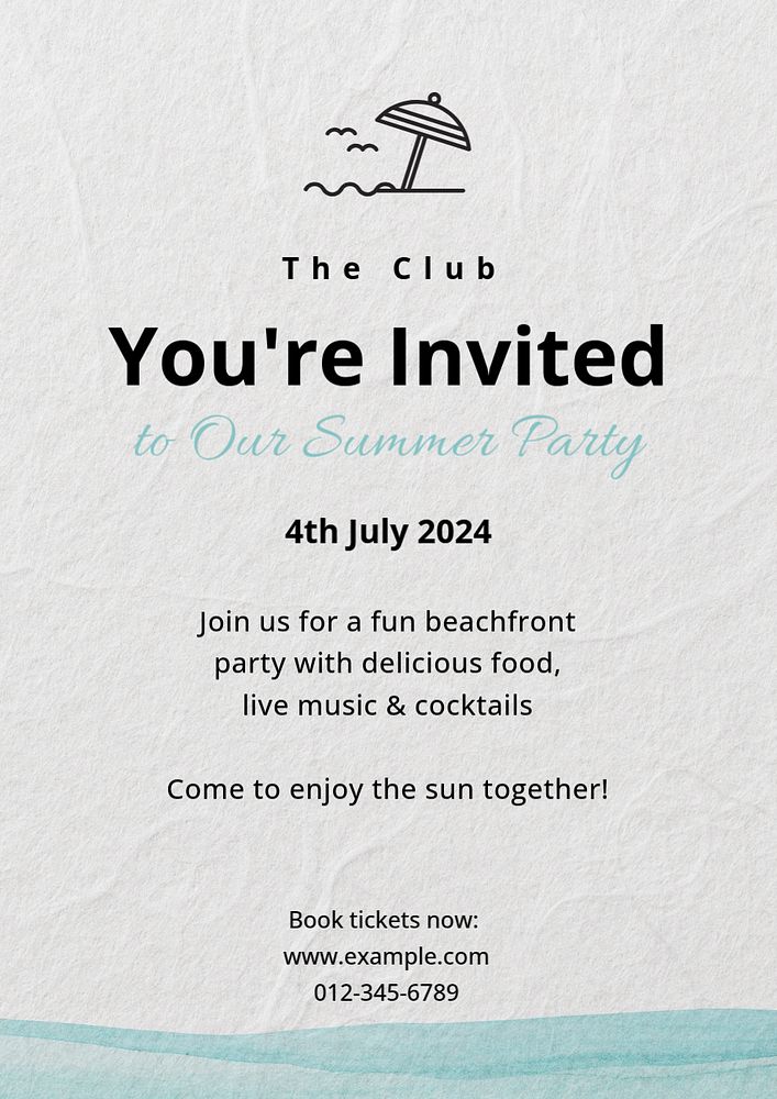 Summer party invitation poster template, editable text