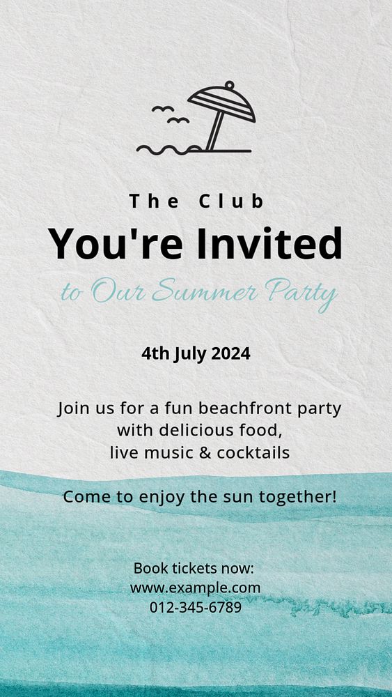 Summer party invitation social story template, editable design