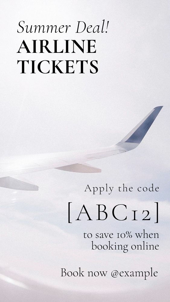 Airline tickets deal  Instagram story template, editable text