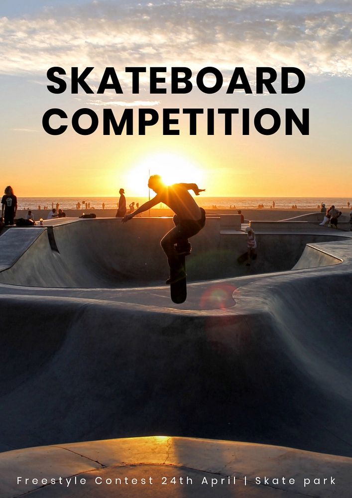 Skateboard competition  poster template, editable text and design