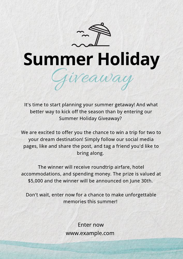 Summer holiday giveaway poster template, editable text