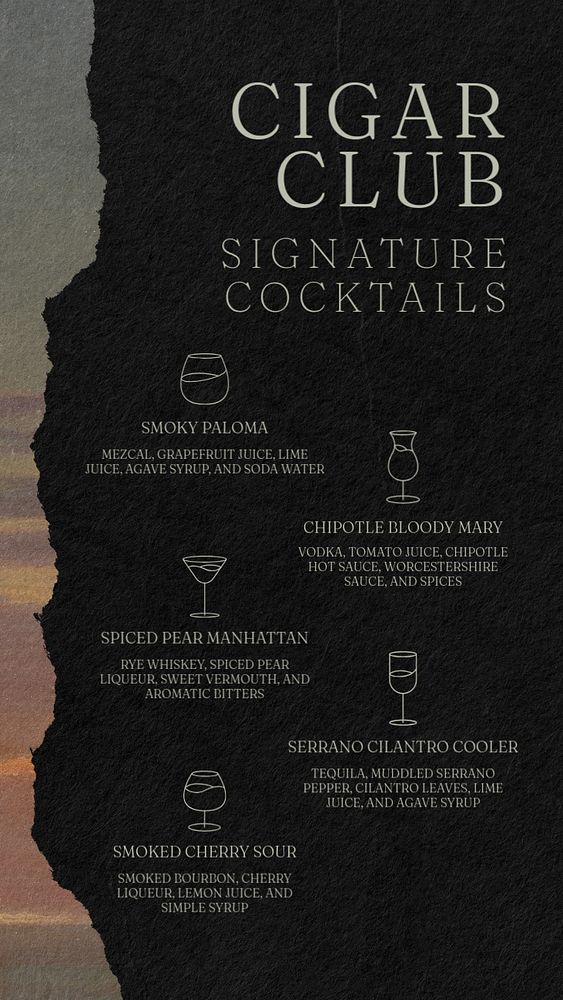 Cocktail menu social story template, editable design