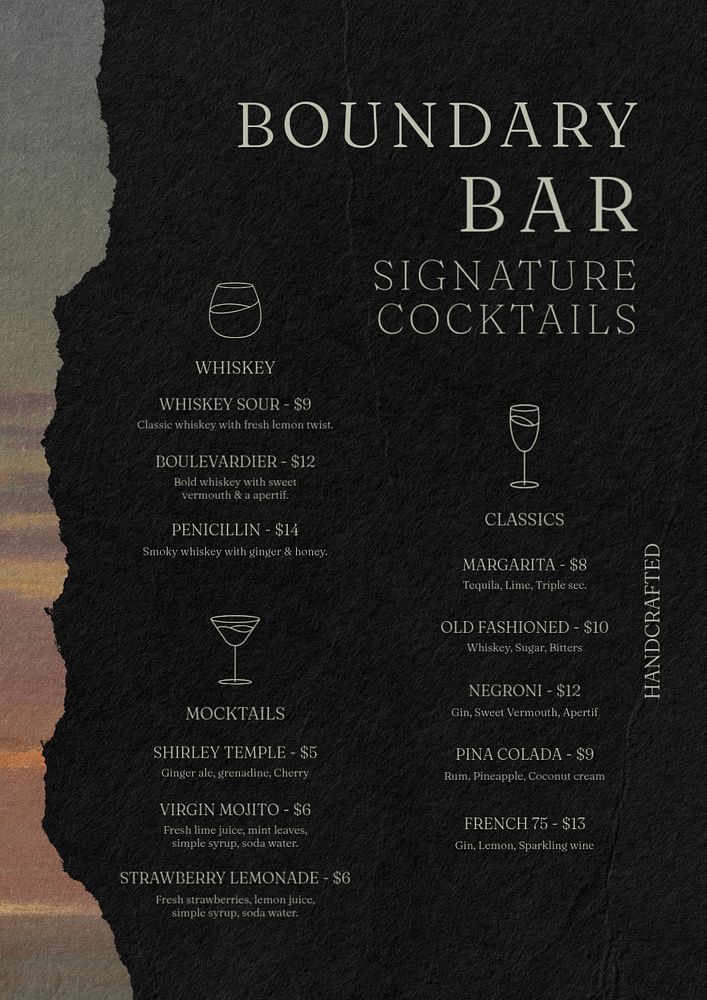 Cocktail menu poster template, editable text