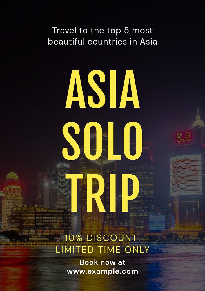 Asia Solo Trip  poster template, editable text and design