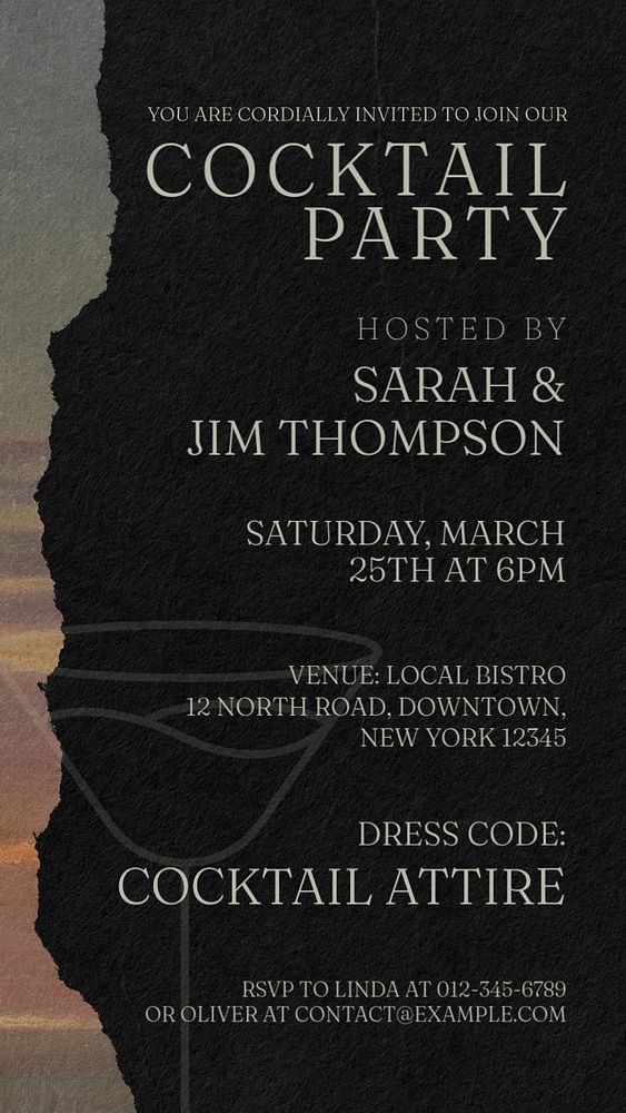 Cocktail party invitation social story template, editable design