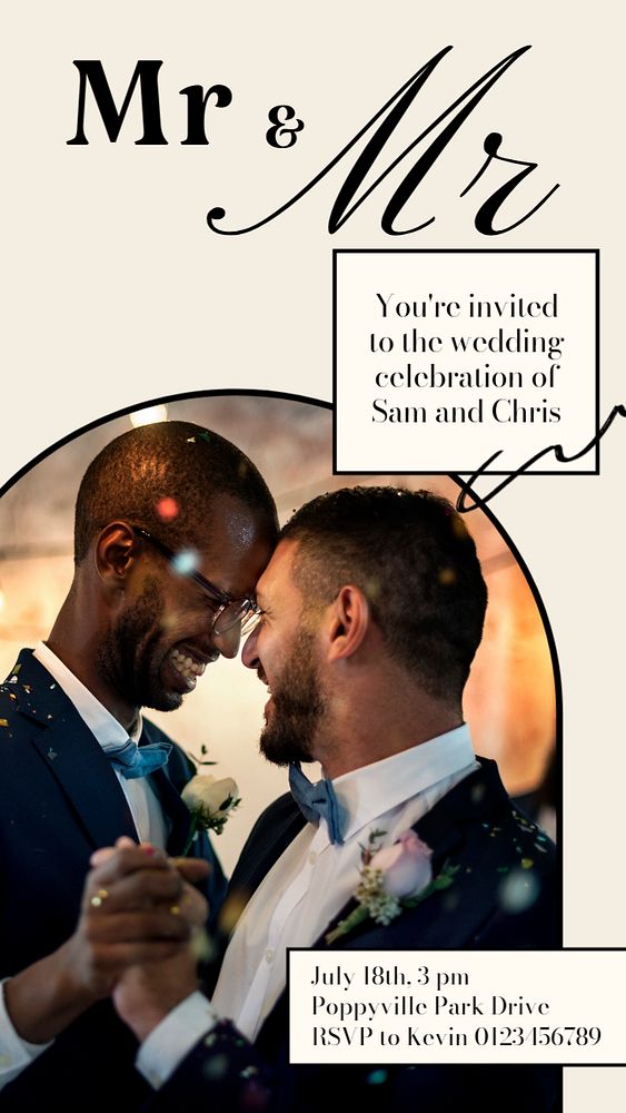 Gay wedding Instagram story template, editable text