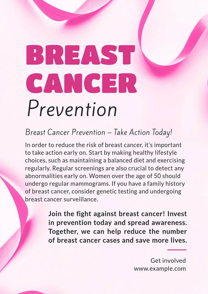 Breast cancer prevention poster template, editable text