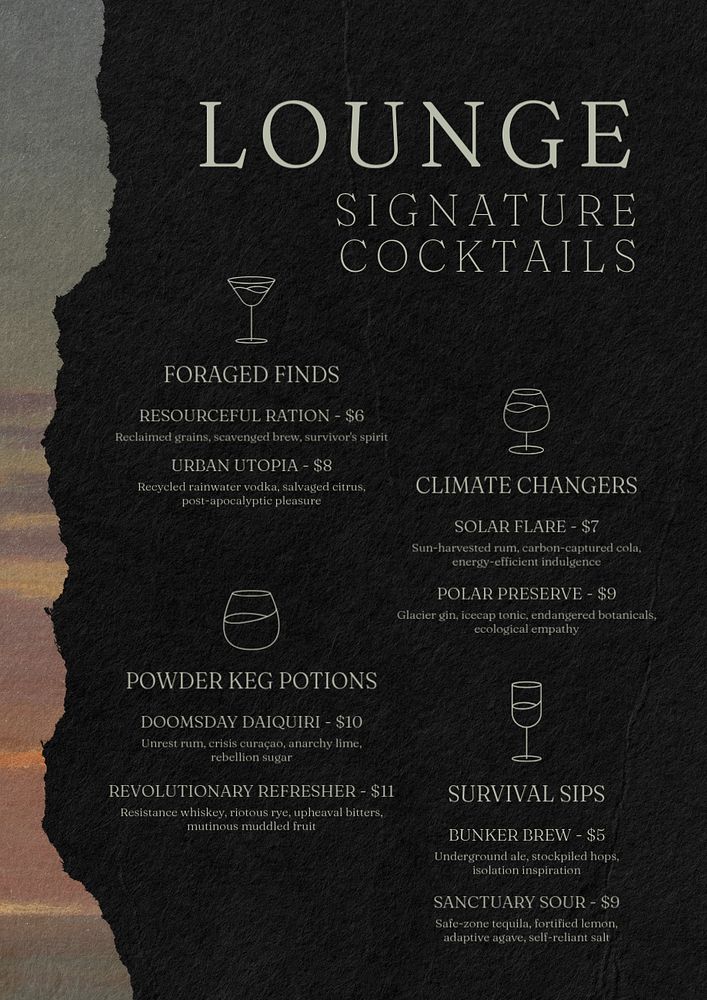 Cocktail menu poster template, editable text