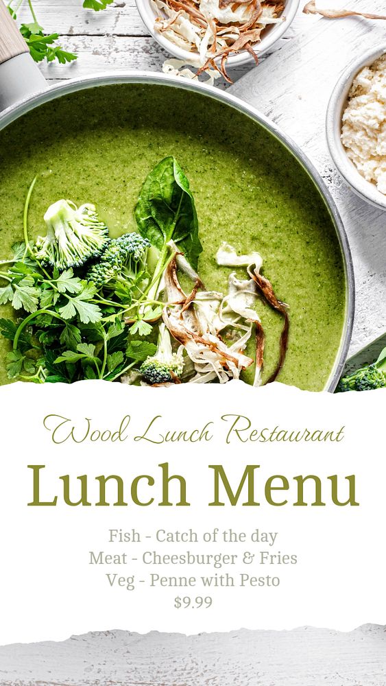 Lunch menu  Instagram story template, editable text