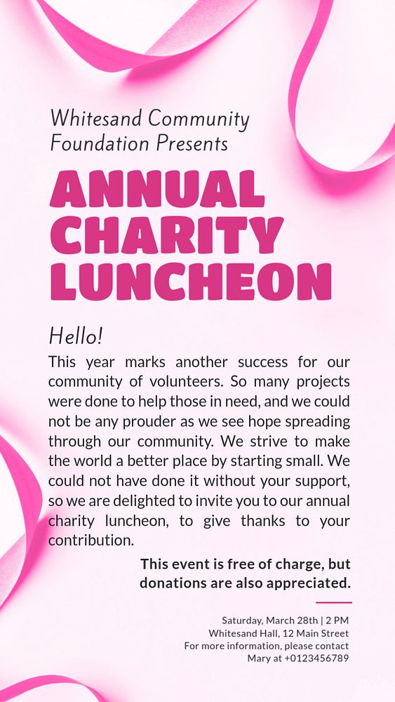 Annual charity luncheon social story template, editable design