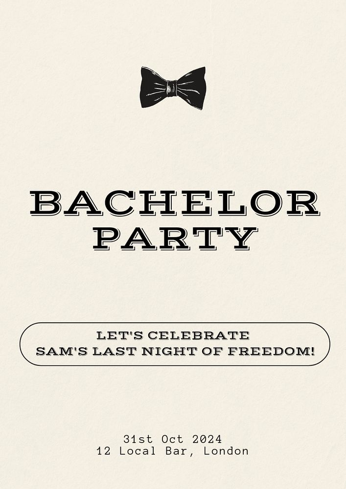 Bachelor party poster template, editable text