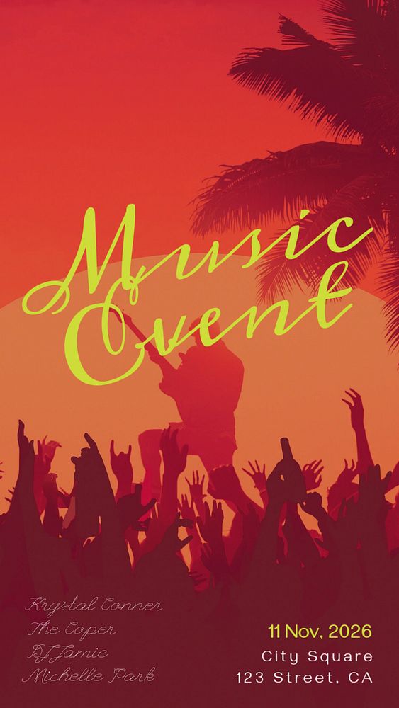 Music event Instagram story template, editable text