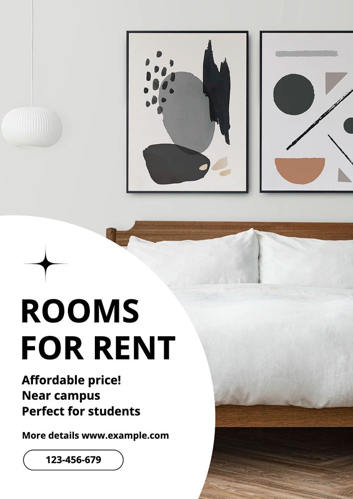 Rooms for rent  poster template, editable text and design