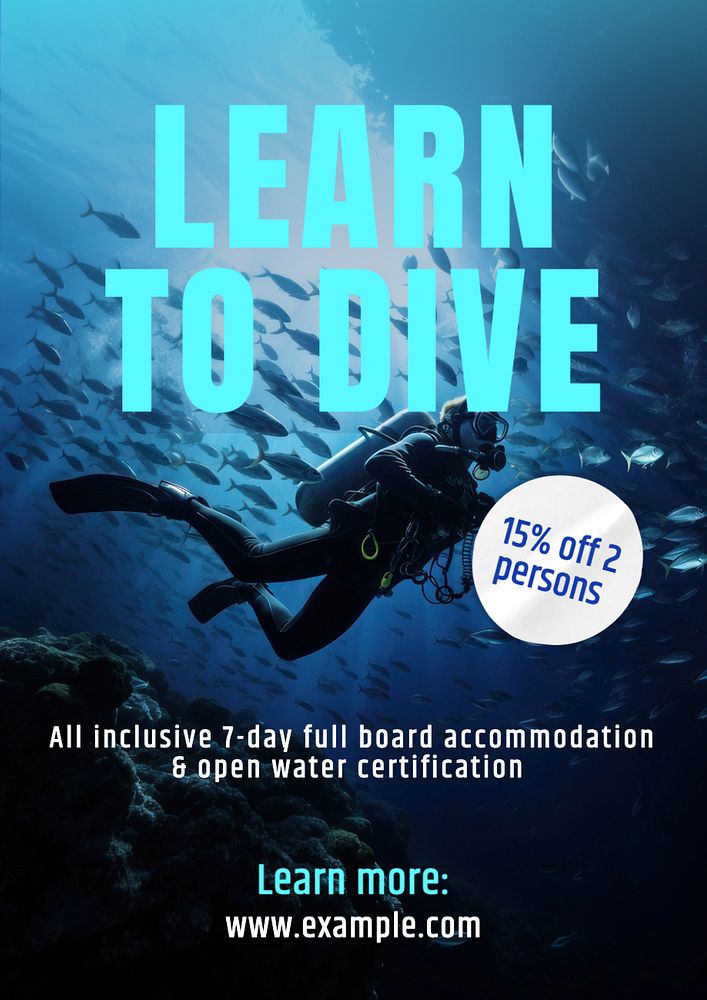 Diving lesson poster template, editable text and design