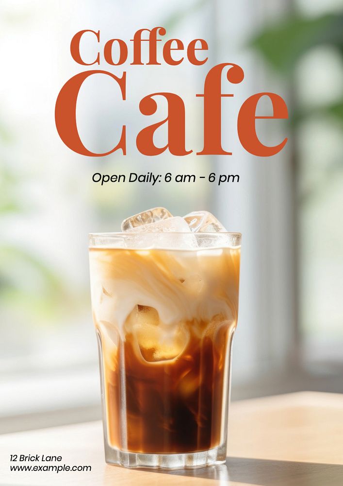 Coffee cafe poster template, editable text and design