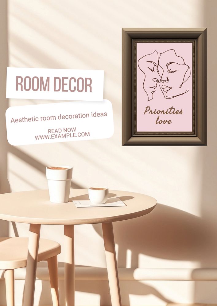 Room decor ideas poster template, editable text and design