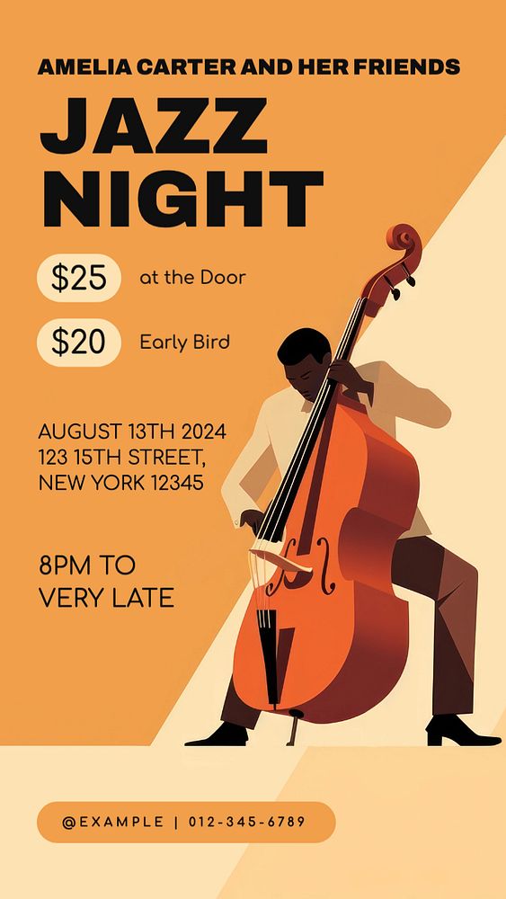 Jazz night Instagram story template, editable text