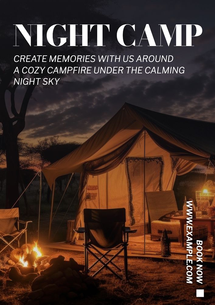 Night camp poster template and design