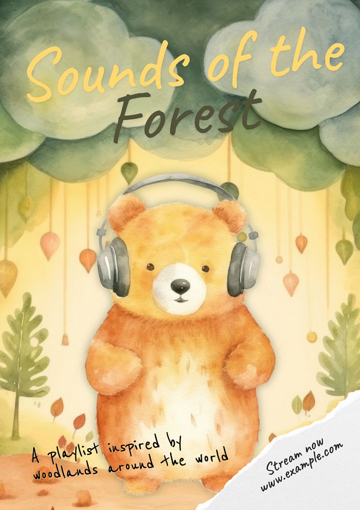 Forest music playlist poster template, editable text and design