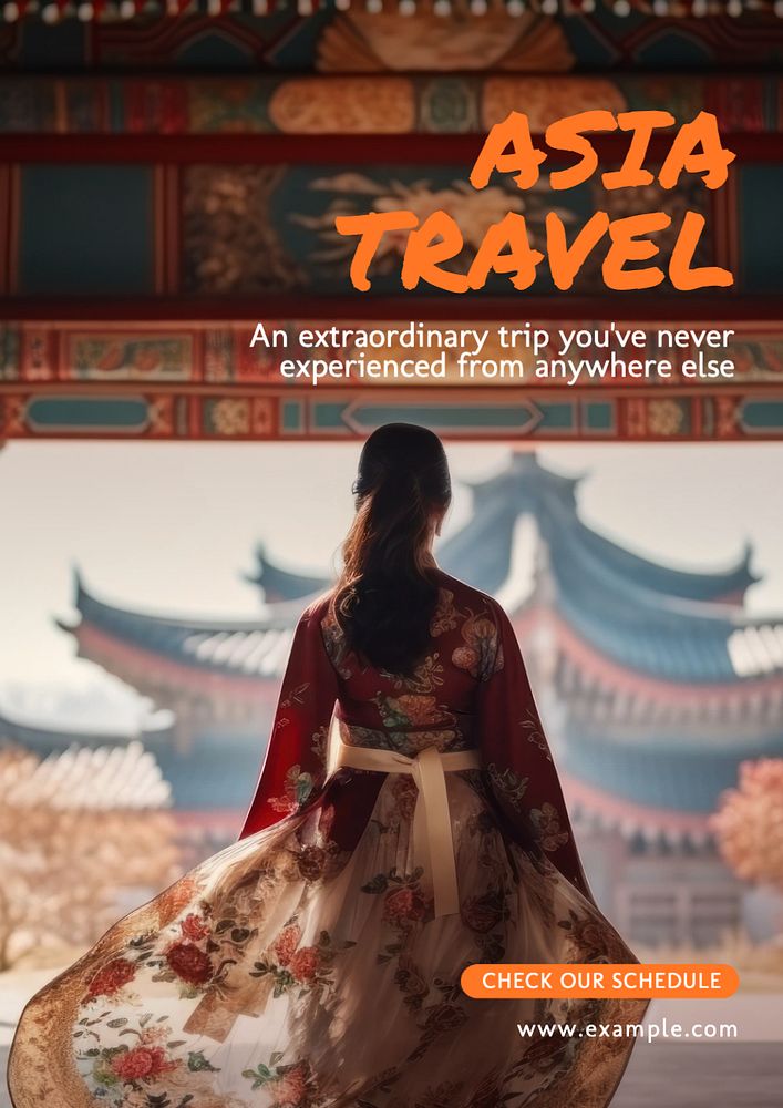 Asia travel agency poster template, editable text and design