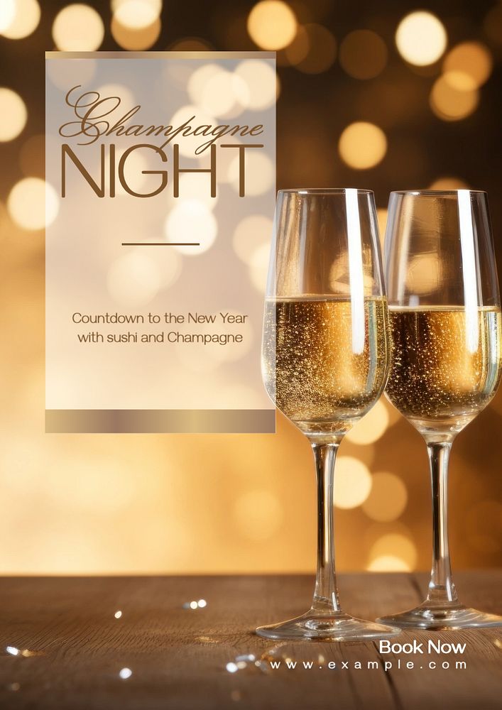 Champagne night poster template, editable text and design