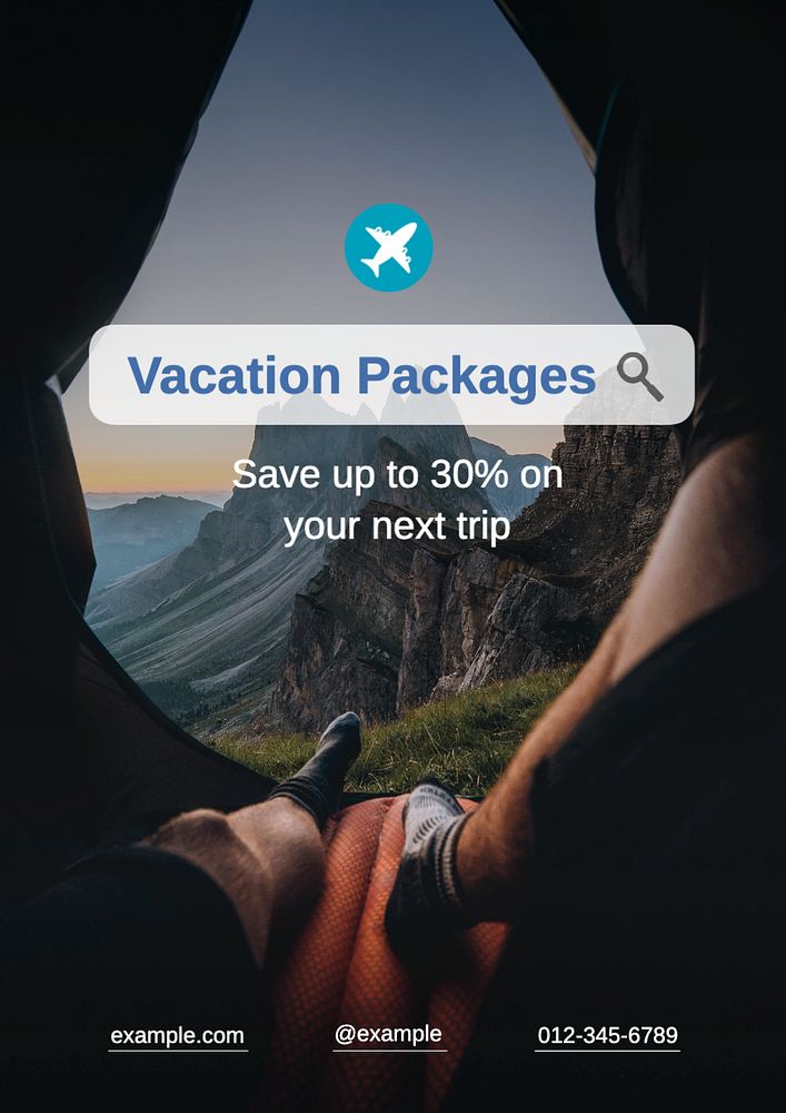 Vacation packages poster template, editable text and design