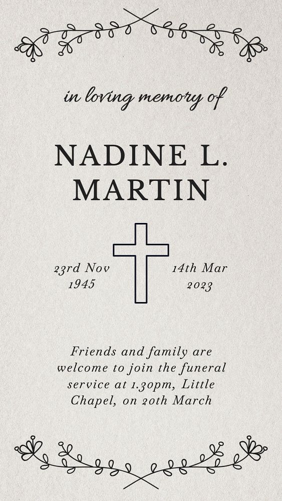 Funeral obituary Instagram story template