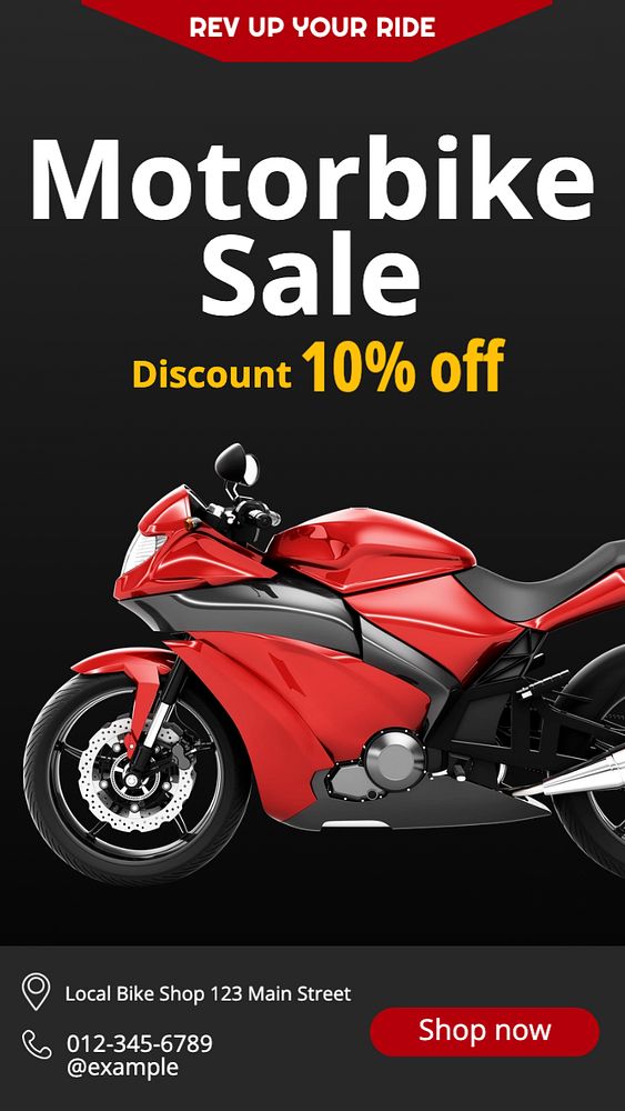 Motorbike sale Instagram story template, editable text