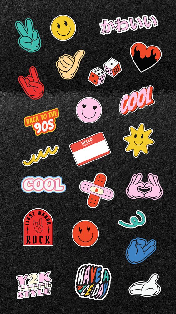 Editable retro funky Y2K sticker remix set