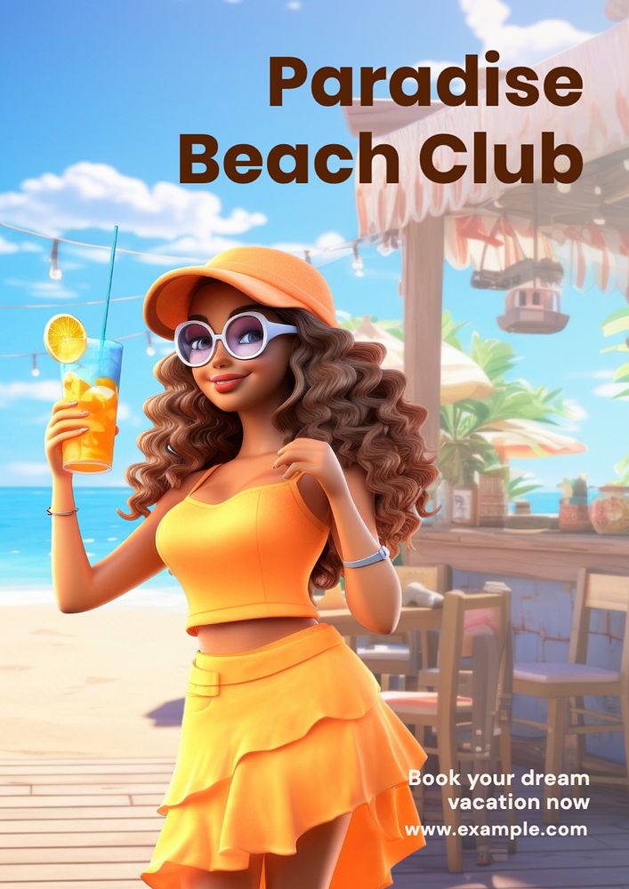 Paradise beach club poster template, editable text and design